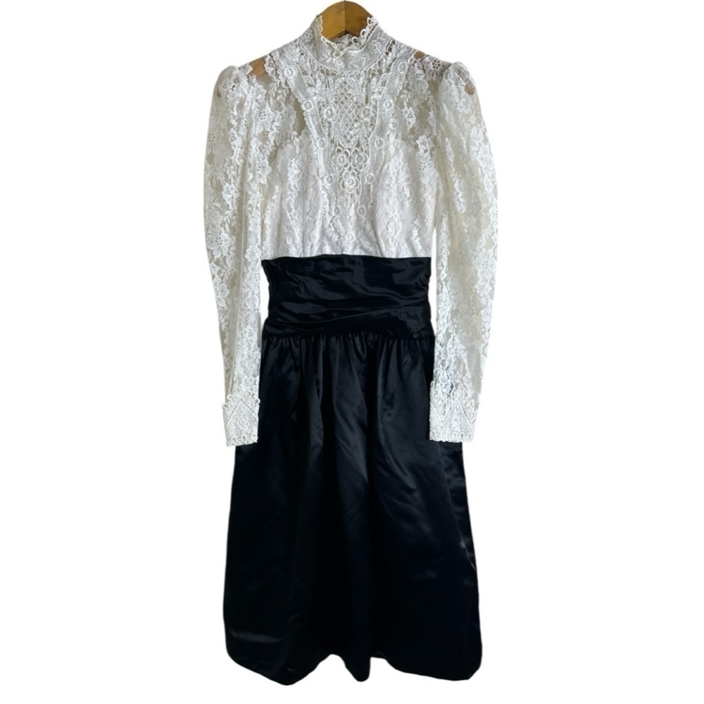 Scott McClintock 80s Victorian Lace Satin Dress Sz 8